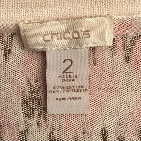 CHICO’S SIZE (2) LARGE 12 GEOMETRIC PRINT SHEER BURNOUT OPEN CARDIGAN SWEATER - Picture 5 of 7